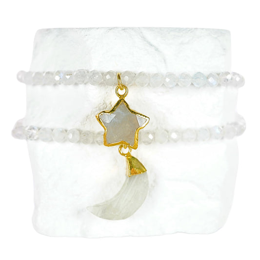 Moonstone Bracelet Birthday Gift for Girls, Toddler Bracelet with Certified 925 Sterling Silver 18K Gold Vermeil Moonstone Crystal Star Charm
