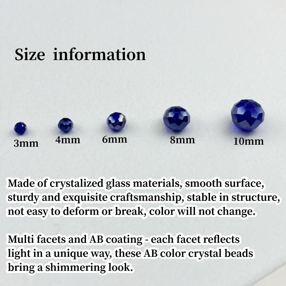 YHYPOCI 50pcs 10mm Crystal Glass Beads for Crafts Faceted Rondelle Glass Beads for Jewelry Making Crystal Spacer Beads for Necklaces Bracelets Earrings DIY Craft(Dark Blue AB)