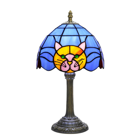 Crecobo Cat Tiffany Lamp Kitty Design Vintage Tiffany Table Lamp for Bedroom Study Hotel Living Room Small Tiffany Style Lamps Nightstand Light Stained Glass Lamps for Cat Lovers Desk Decor Gift