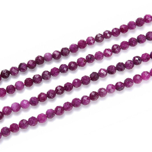 Adabele 30 Inch Natural Red Ruby Healing Gemstone 4mm (0.16 Inch) Tiny Small Faceted Round Loose Beads Stone Spacer (170-190pcs) for Craft Jewelry Making GK4-18