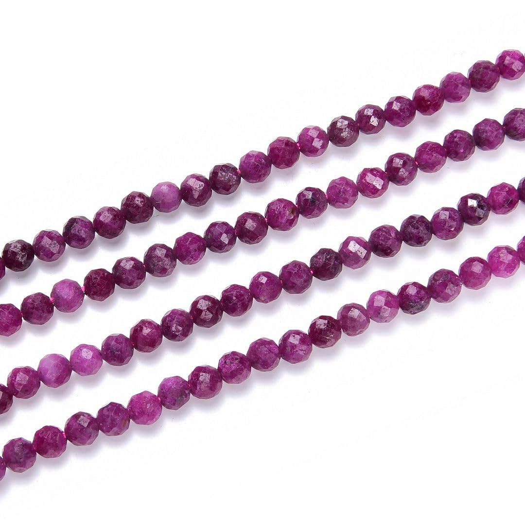 Adabele 15 Inch Natural Red Ruby Healing Gemstone 4mm (0.16 Inch) Tiny Small Faceted Round Loose Beads Stone Spacer (85-95pcs) for Craft Jewelry Making GK4-18
