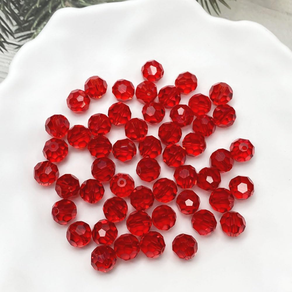 LIMAOLLY 140pcs 8mm Faceted Crystal Glass Beads Round Spacer Beads for Jewelry Making DIY Craft Making Necklace Bracelet Earring Wind Chimes Suncatchers Ornament(510-Red)