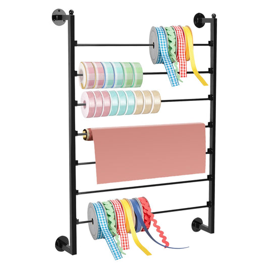 ikare Ribbon Storage Organizer,Wall Mounted Ribbon Organizer,Wrapping Paper Rack,7-Tier Metal Ribbon Storage for Craft Room,Flower Shop,Christmas Gift Wrapping Paper