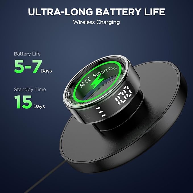 Smart Ring for Women with Display Screen, Sleep Ring for Men with Heart Rate, Fitness Tracker/Step tracker for Activity Monitoring/Steps/Calories,Wireless Charging, for iOS Android (RoseGold,9#)
