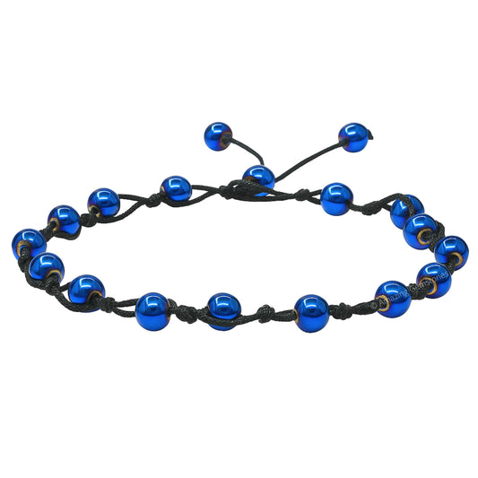 Amazing Gemstone Blue Hematite Anklet Ankle Bracelets for Women - Waterproof Beaded Healing Crystal Anklets, Plus Size Chakra Gemstone Bead Anklet (Stretchy Adjustable - Hand Knotted)