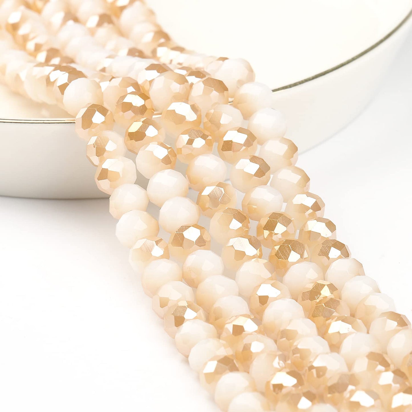 NITOPUPU 1000pcs 4mm Crystal Glass Beads for Jewelry Making Faceted Rondelle Flat Beads for Bracelets Necklace Earrings DIY Crafts (Champagne White Jade Half-Plated Crystal Bead)