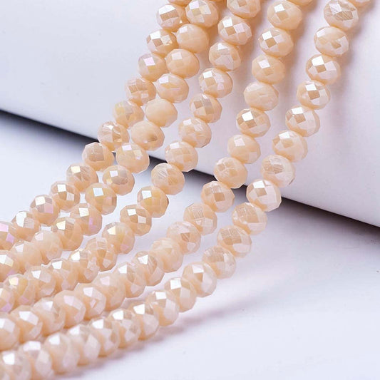 10 Strands Faceted Rondelle Glass Beads 4mm Antique White Briolette Crystal Beads Electroplate Tiny Loose Crystals 1100pcs for Bracelets Jewelry Making
