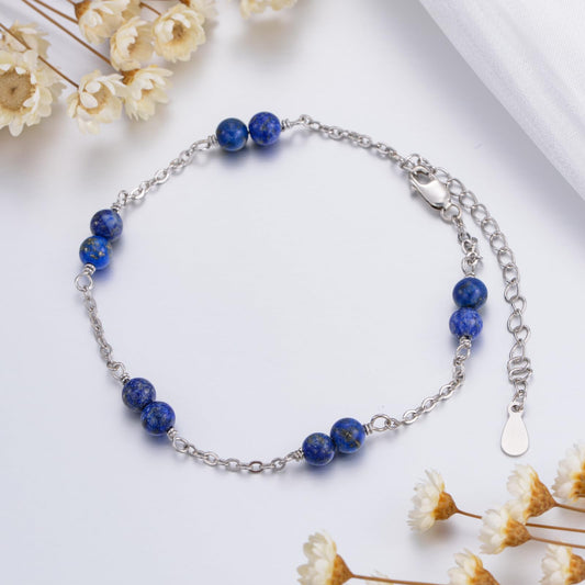 BETHZA Natural Lapis Lazuli Bracelet for Women 8mm Round Shaped Blue Lapis Gemstone Adjustable Bracelets Boho Bead Jewelry for Birthday