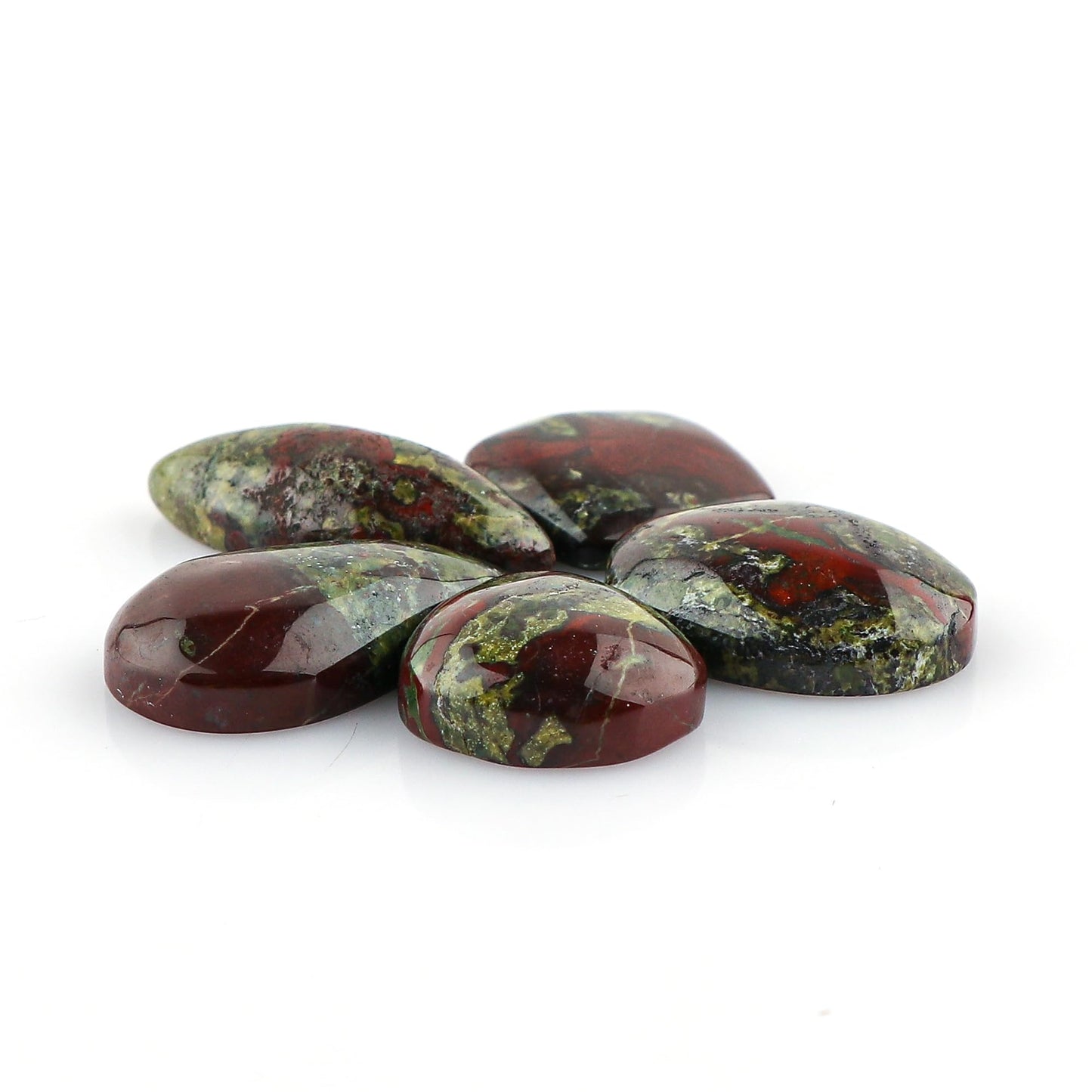 CRYSTALINES (5pcs Natural Bloodstone Jasper Gemstone Cabochon, Bulk Polished Stones, Chakra Healing Crystals, DIY Jewelry Making, Wholesale Loose Supplies, Wire Wrapping, Gem Collection
