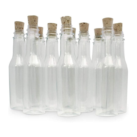 Plastic Bottles & Corks Set (20) - Clear PET Plastic Potion Bottles with Cork - Small Bottles with Cork & Tiny Jars with Cork Bottles for Invitation in a Bottle, Message in Plastic Bottle, DIY Crafts