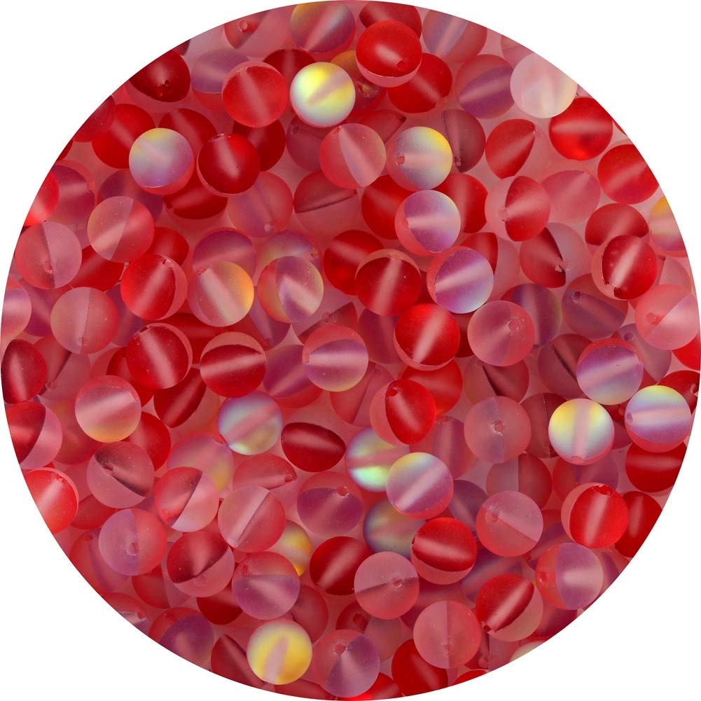 Matte Aurora Crystal Glass Beads Red 100pcs 8mm Flash Glitter Shining Mermaid Round Loose Aura Bead Frosted Moonstone for Jewelry Making (Red, 8mm)