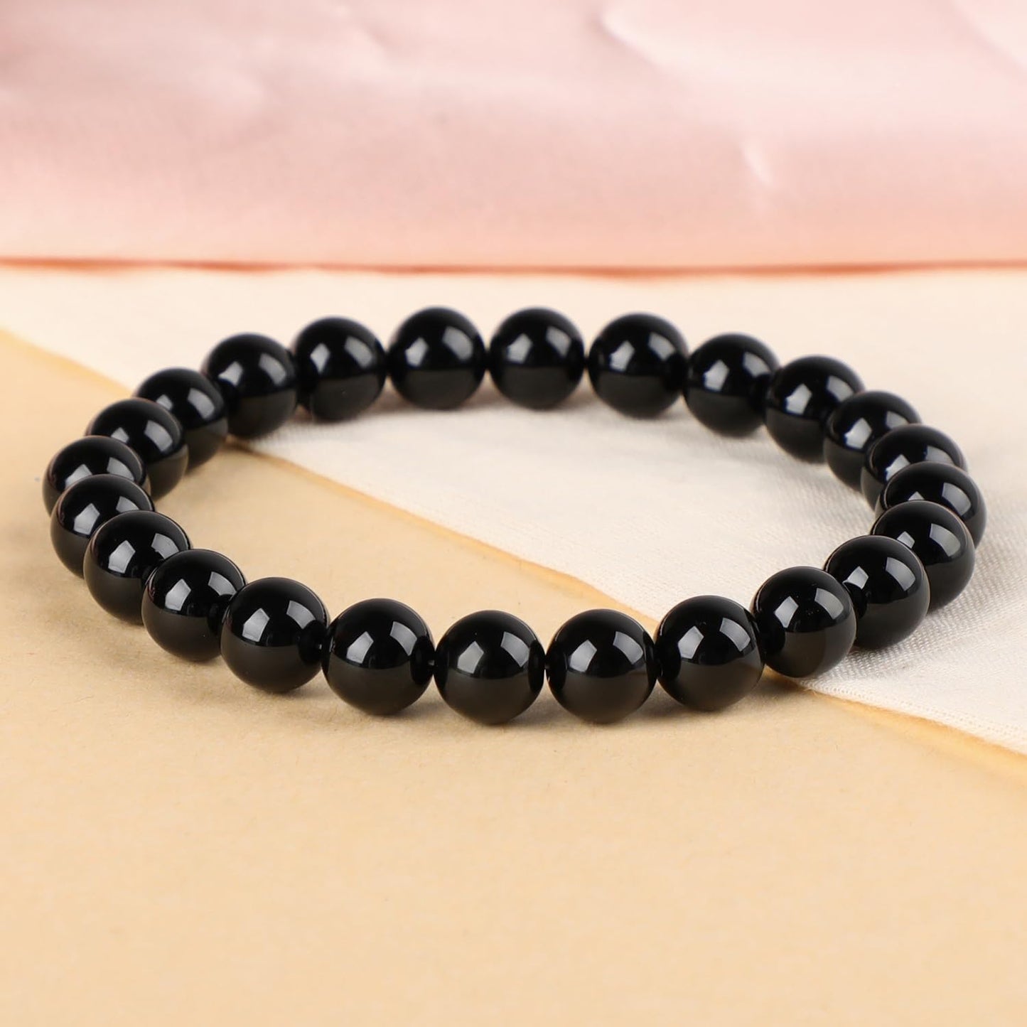 LPBeads Handmade Natural Gemstone Stretch Elastic 8m Black Onyx Bracelet Healing Crystal Round Stone Beads Jewelry Gifts for Women Men