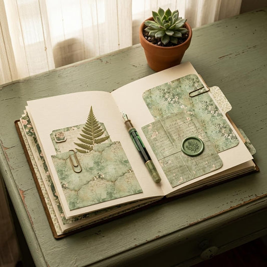 12x12 Scrapbook Paper & Scrapbooking Supplies, Vintage Green Double-Sided Patterned Cardstock Pad, Decorative Craft Sheets for Junk Journal & Photo Album, 24 Sheets