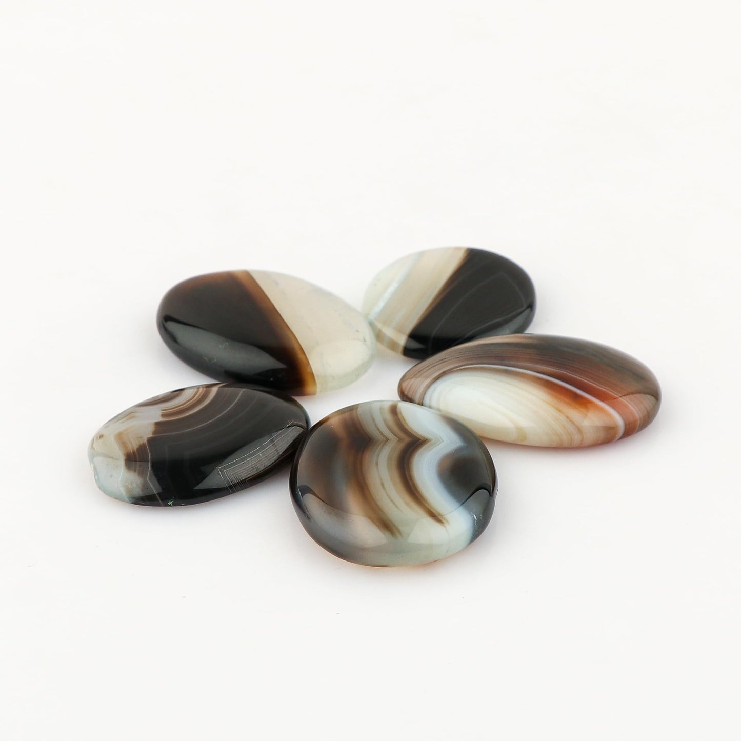 CRYSTALIS Wholesale 5pcs Natural Banded Agate Loose Gemstone Bulk Cabochons Jewelry Making Supply, Chakra & Healing Polished Stones, Wire Wrapping, DIY, Gem Collection, 24mm+