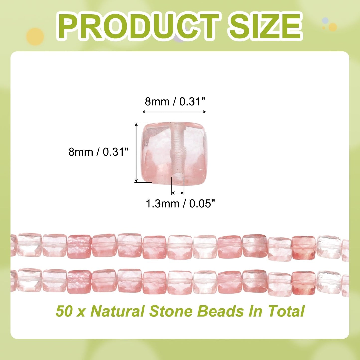 PATIKIL 50 Pack Natural Stone Beads, 8mm Faceted Square Agate Beads Bulk Red Crystal Stones, for DIY Jewelry Making Necklace Bracelet Accessories, 2 Strands, 16 Inches, Clear Pink