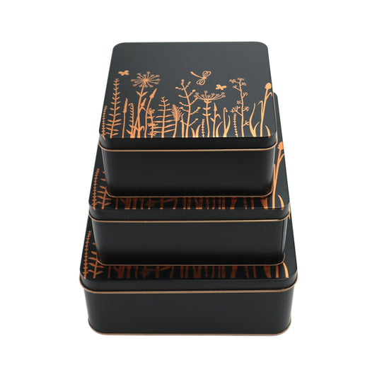 PHILPETY Decorative Storage Box Rural Tin Gift Box Tinplate Candy Cookie Jars Square Storage Containers with Lids for Chocolate Candy Tea Coffee Cosmetics Jewelry Photos Gift Case 3Pcs