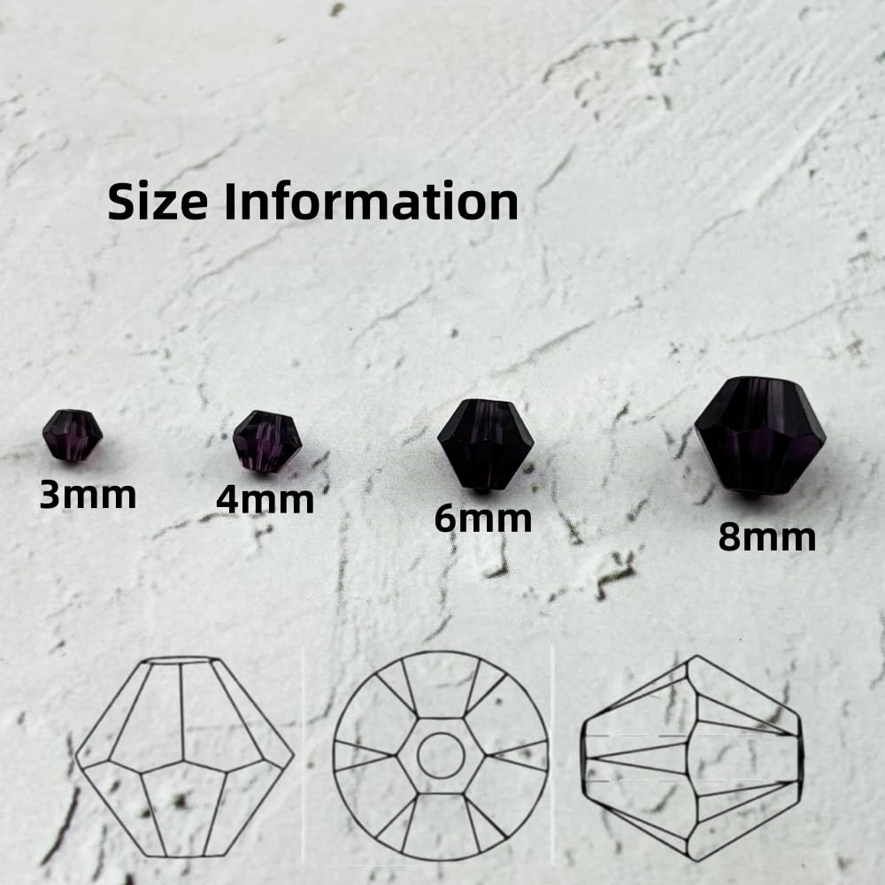 YUEXIGO 500pcs 3mm Bicone Glass Crystal Beads for Jewelry Making, Faceted Bicone Glass Spacer Beads for Bracelet Earring Necklace DIY Craft(Violet)