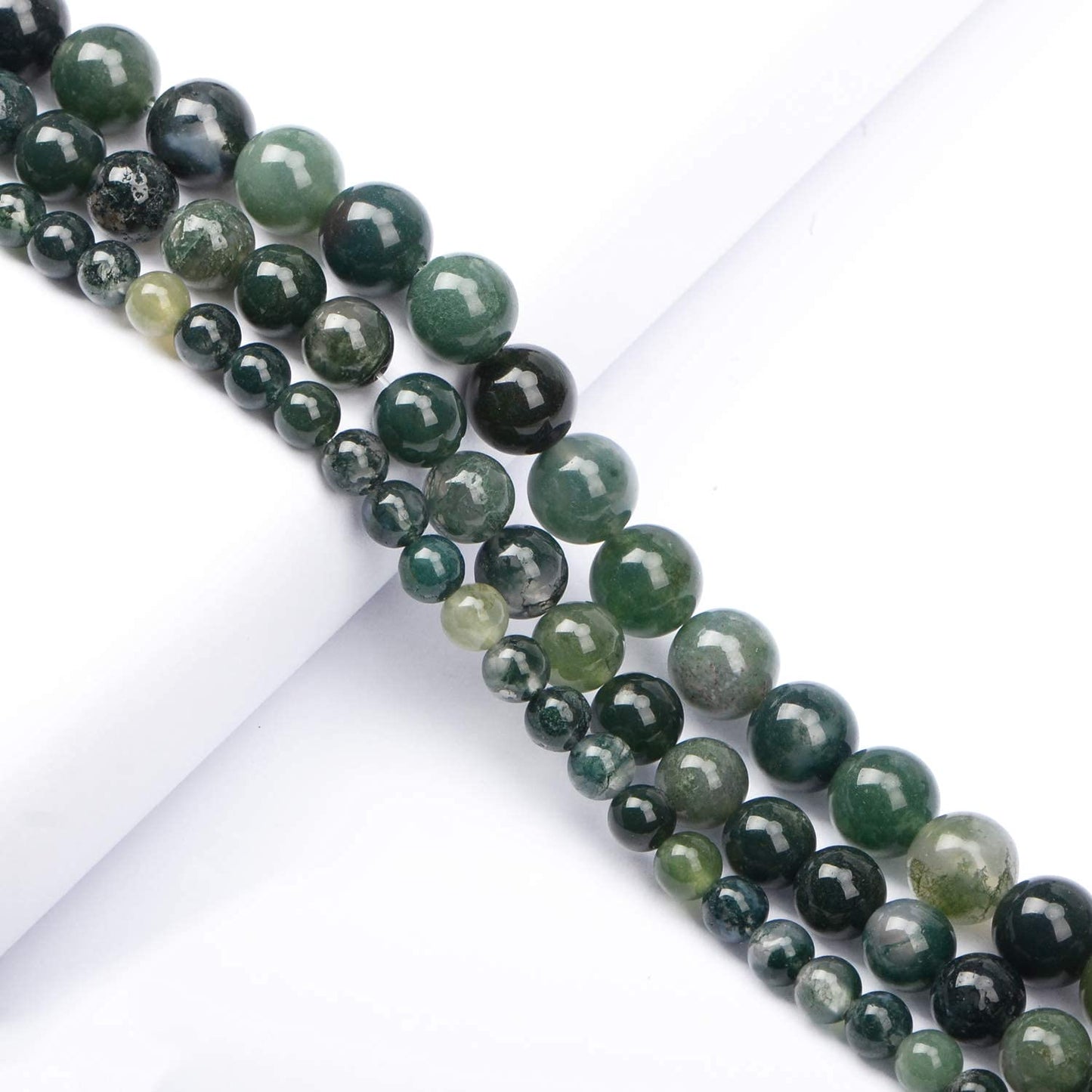 AD Beads Natural Gemstone Round Loose Beads 15" for Bracelet Necklace Earrings Jwelery Making Crafts DIY (6mm, Moss Agate)