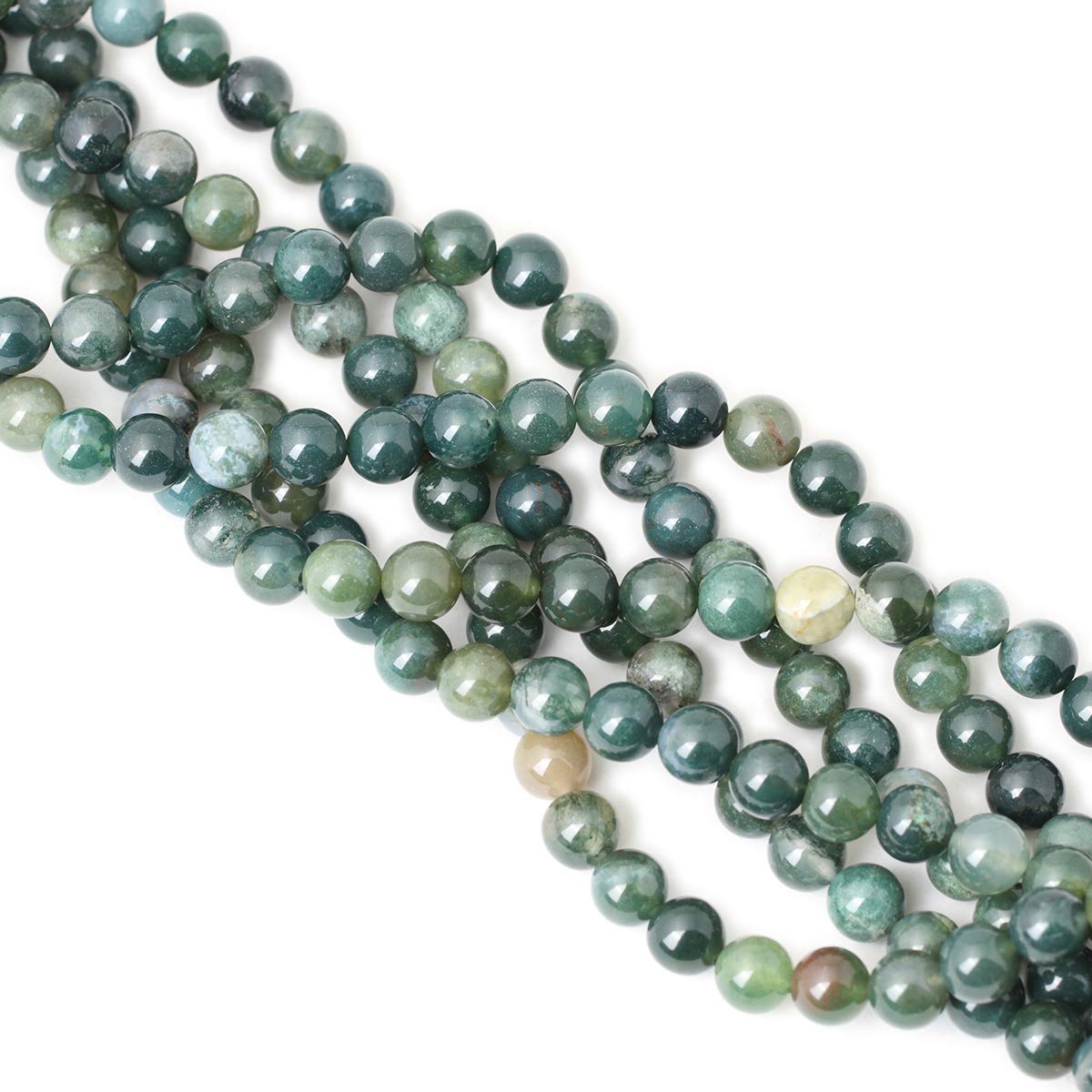 CHEAVIAN 35PCS 10mm Natural Moss Agate Gemstone Round Loose Beads for Jewelry Making DIY 1 Strand 15"