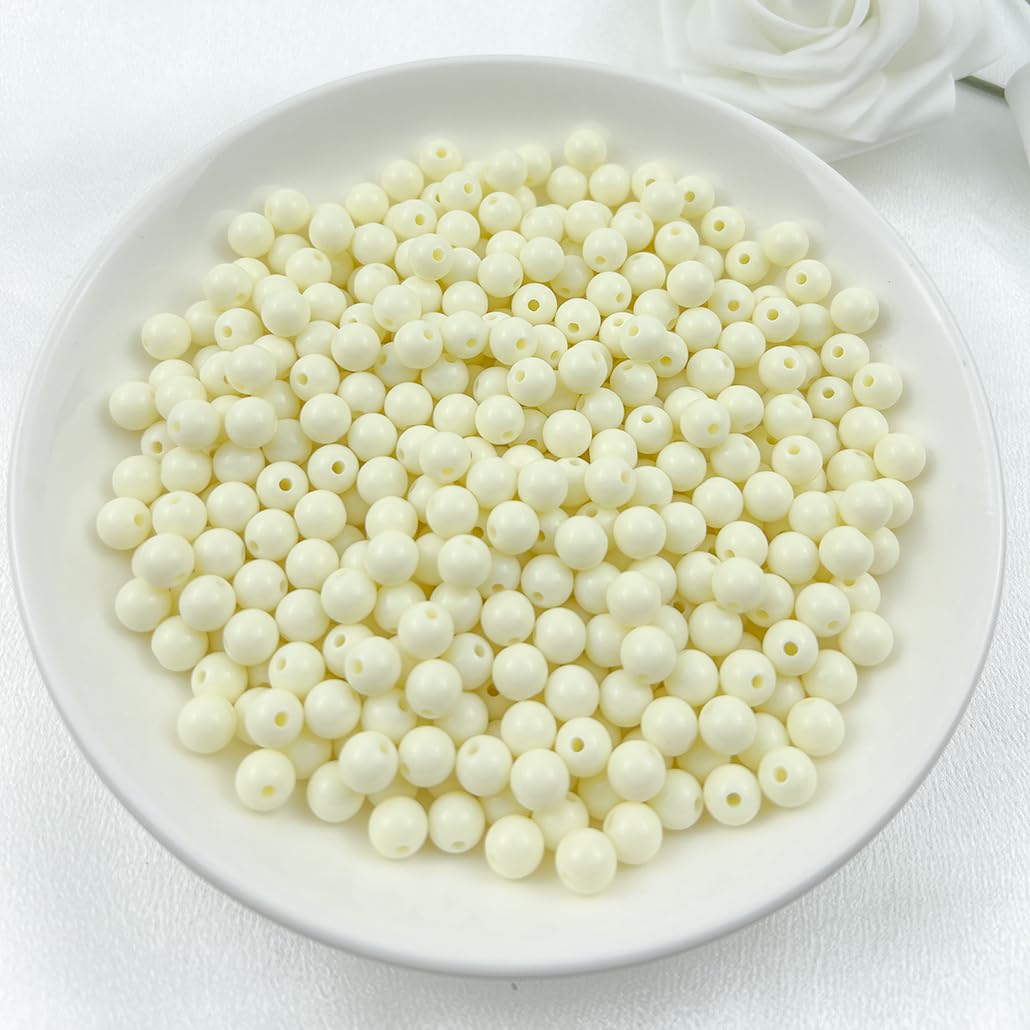 Mulutoo 200Pieces 10MM Acrylic Round Beads Round Acrylic Balls Chunky Beads Smooth Spacer Plastic Pastel Beads Craft Beads for Necklace and Bracelet Making Crafting Supplies(177-cream White)