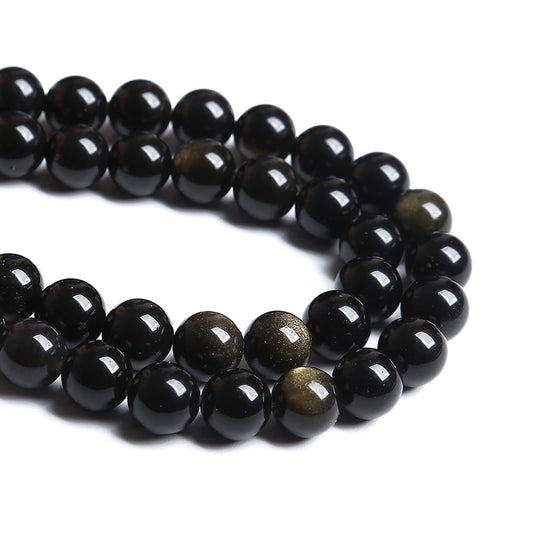 12MM 32PCS Natural Stone Golden Obsidian Loose Spacer Beads for Jewelry Making DIY Bracelet