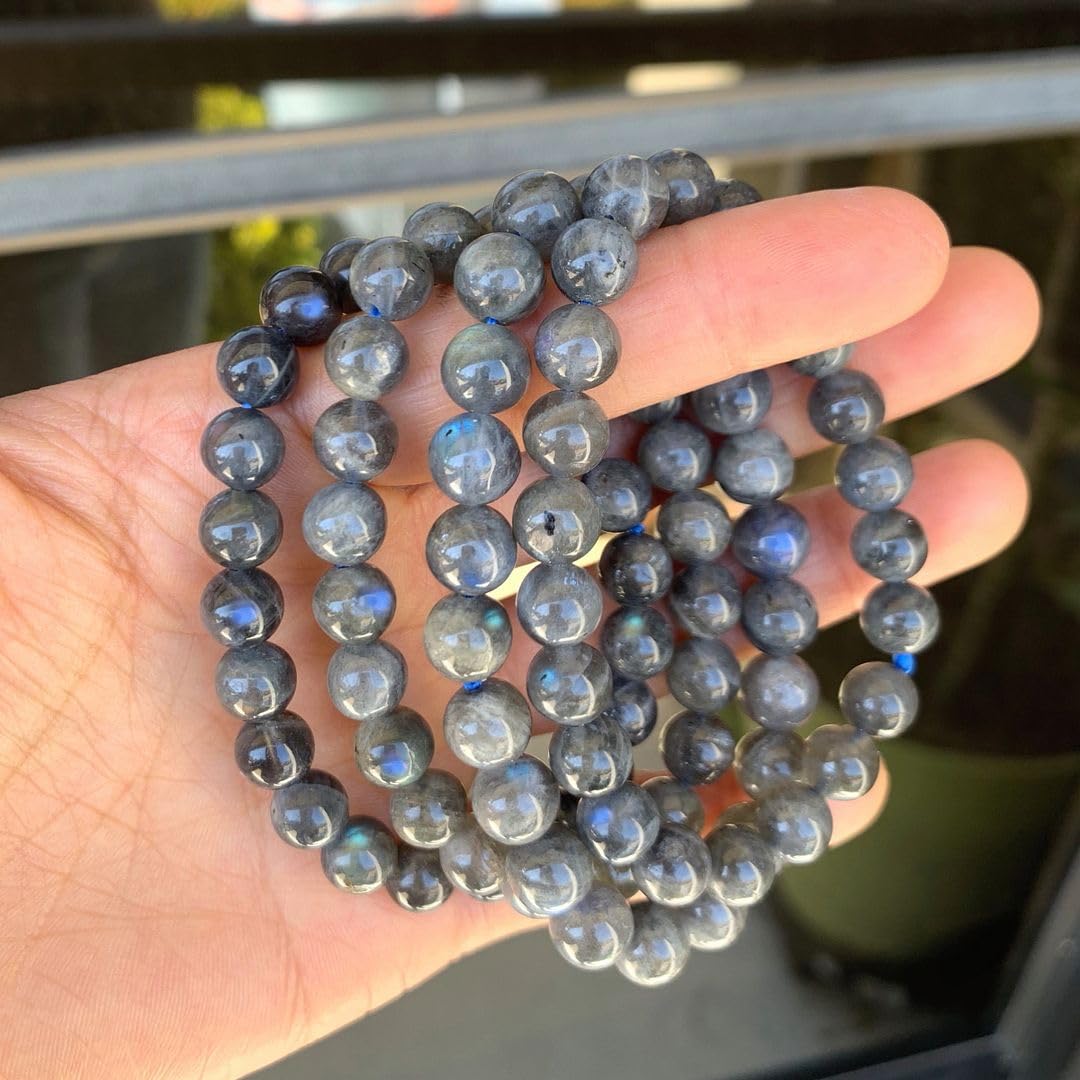 Adabele Real Natural Grade A Labradorite Gemstone Beaded Bracelet 8 inch Stretch Chakra Healing Crystal Stone Jewelry Women Mom Gift (Unisex) GB8-C10