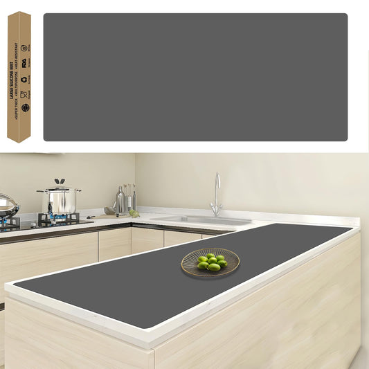 120"x24"(305cmx60cm) Large Silicone Kitchen Counter Mat, Heat Resistant Non-Slip Countertop Protector, Waterproof Multipurpose Mat for Kitchen Island, Dark Gray