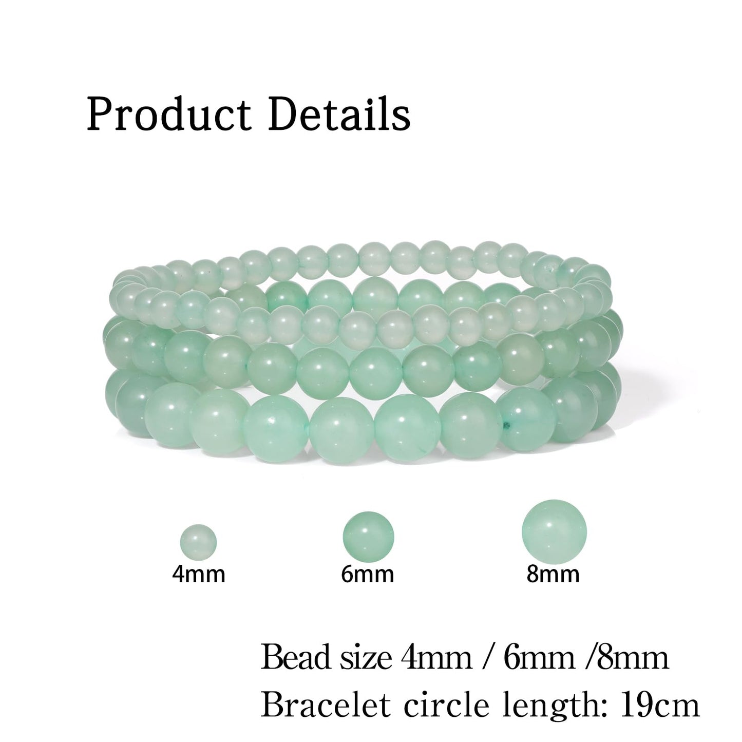 Risyfjew 3 PCS Natural Stone Green Aventurine Beaded Bracelet 4mm 6mm 8mm Healing Crystal Stretch Bracelets Women Green Aventurine Crystal Gifts for Women