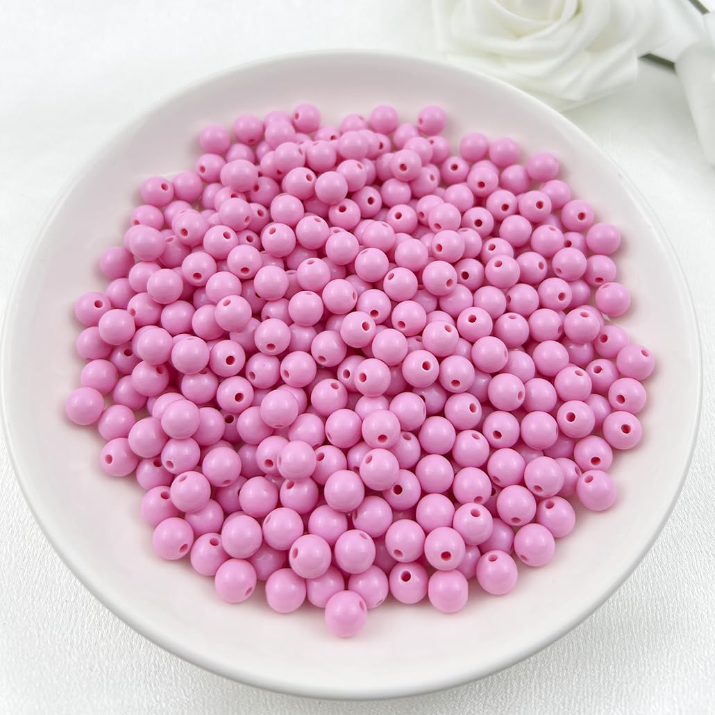 Mulutoo 400Pieces 8MM Acrylic Round Beads Round Acrylic Balls Chunky Beads Smooth Spacer Plastic Pastel Beads Craft Beads for Necklace and Bracelet Making Crafting Supplies(180-pink)