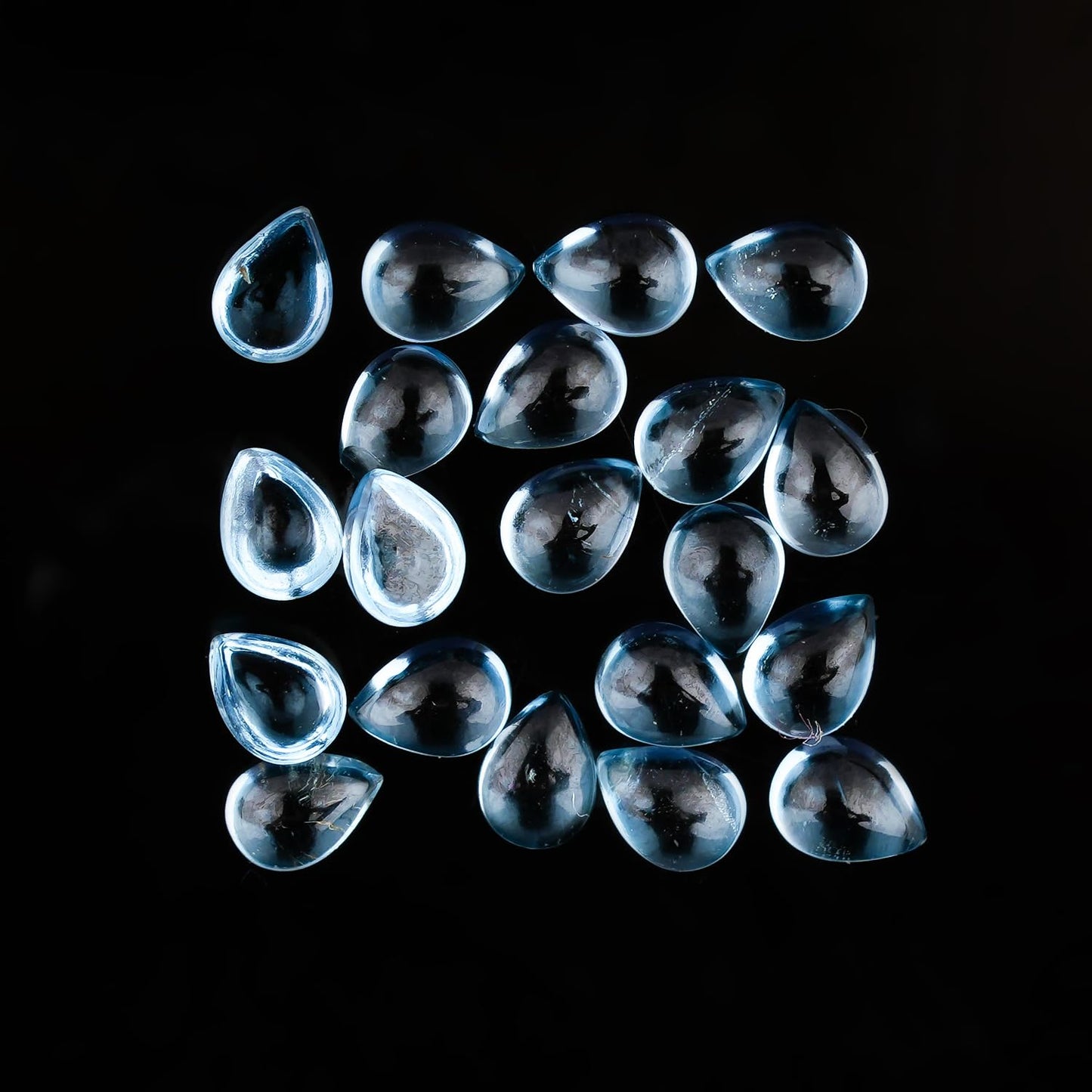 ColouredRocks (20 pcs. SWISS BLUE TOPAZ Natural Cabochon PEAR Shape Crystals, Loose Gemstone, Wholesale Polished Supply, Jewelry Making, DIY Craft, Gem Collection (4X3 mm approx.)