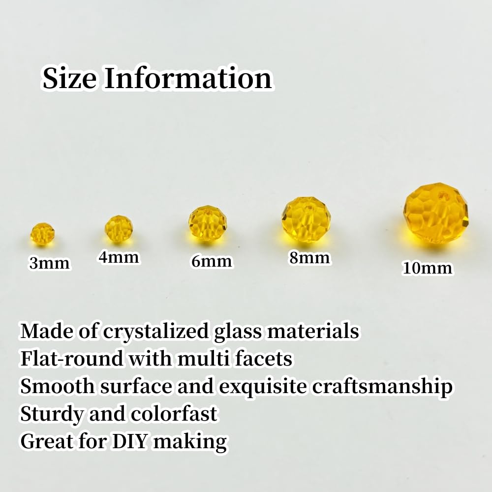 YUEXIGO 500pcs 4mm Crystal Glass Beads for Jewelry Making, Faceted Rondelle Glass Spacer Beads for Wind Chimes Bracelet Earring Necklace DIY Craft(Gold Yellow)