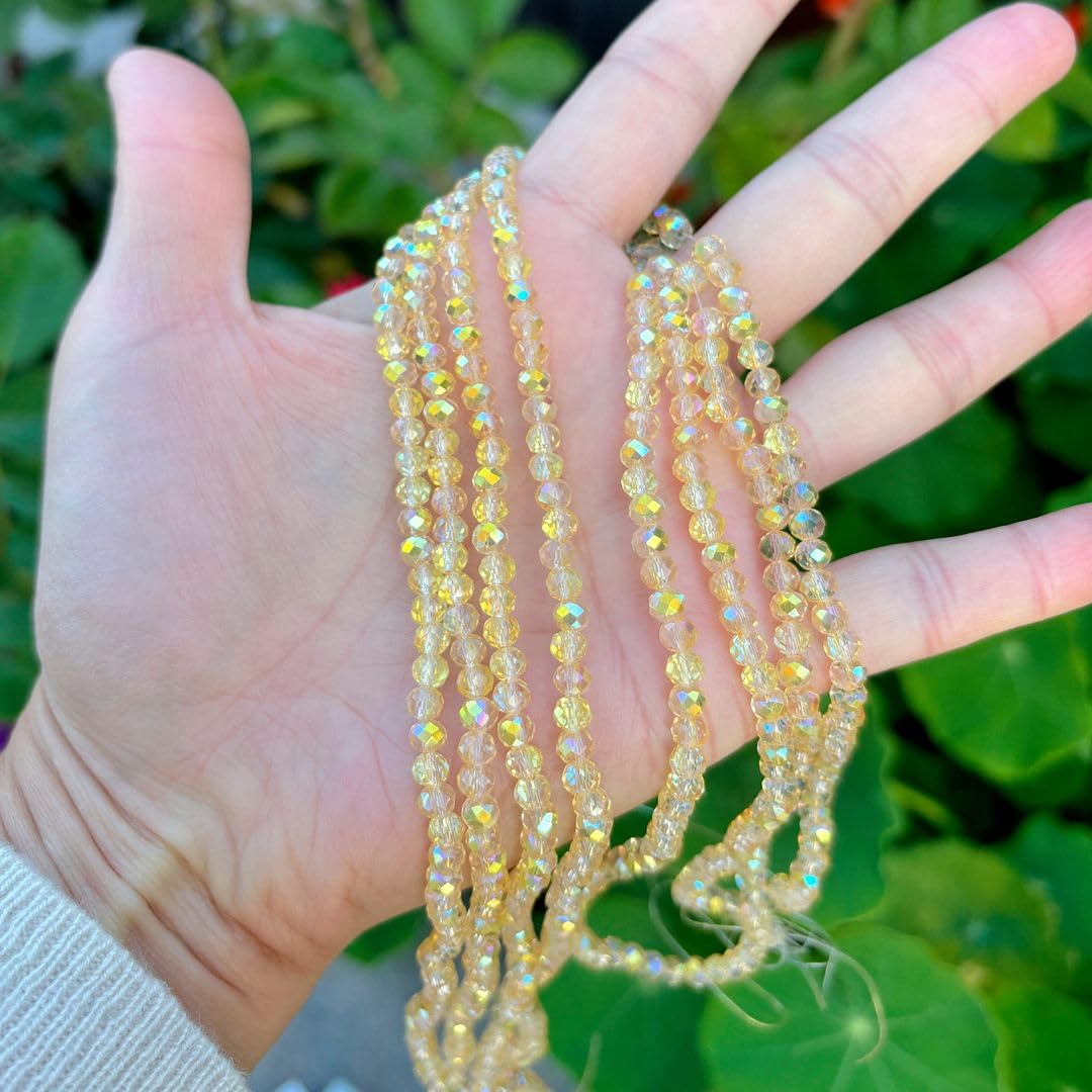 500pcs Czech Faceted Rondelle Crystal Glass Loose Beads 4mm Small Tiny Spacer Bulk Gold Shimmer for DIY Craft Jewelry Making CCR438
