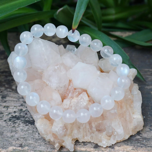10MM Moonstone Bracelet for Men Women | Fits for 7.5-8" Wrist | Natural Crown Chakra Crystal Gemstones for Relationship & Love | Come with Gift Box & Velvet Pouch