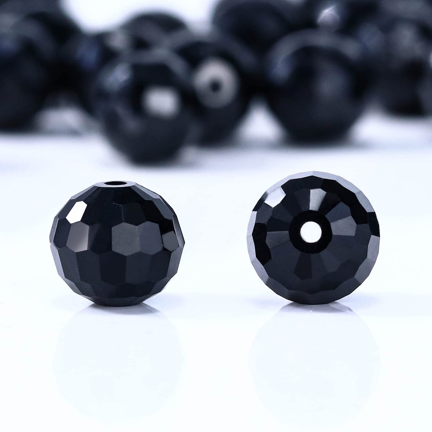 Dowarm 10MM Round Crystal Beads for Jewelry Making, Black Faceted Crystal Glass Beads for Crafts Bracelet Wind Chimes Suncatcher, #5003 Rondelle Spacer Beads, Loose Gemstones, 50PCS