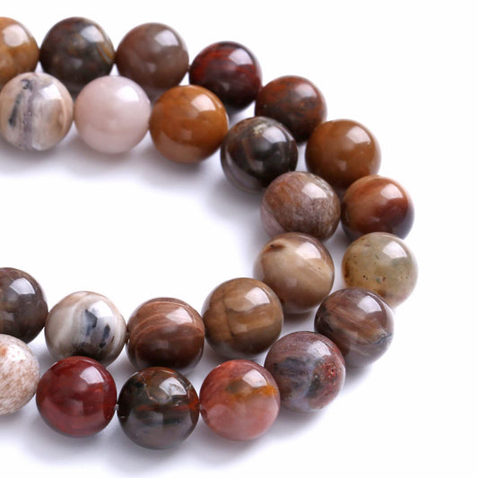 12MM 32PCS Natural Stone Petrified Wood Jasper Loose Beads for Jewelry Making DIY Bracelet