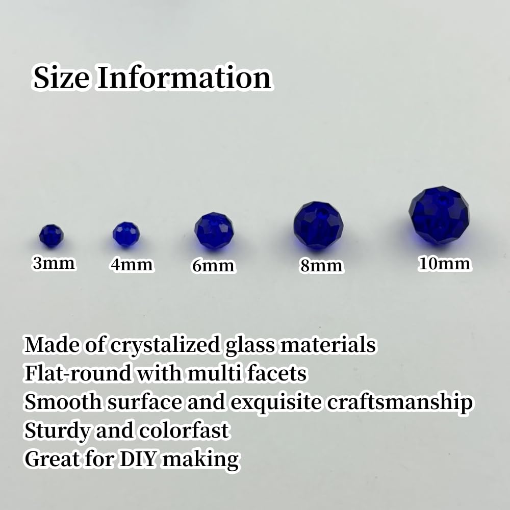 YUEXIGO 600pcs 3mm Crystal Glass Beads for Jewelry Making, Faceted Rondelle Glass Spacer Beads for Wind Chimes Bracelet Earring Necklace DIY Craft(Dark Blue)