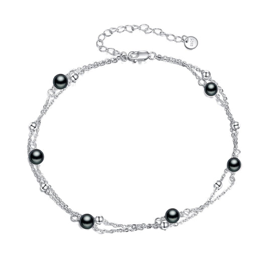 CRMAD Black Pearl Bracelet Anklet for Women Sterling Silver Beach Jewelry Gift for Women (black pearl, bracelet 7+2'')