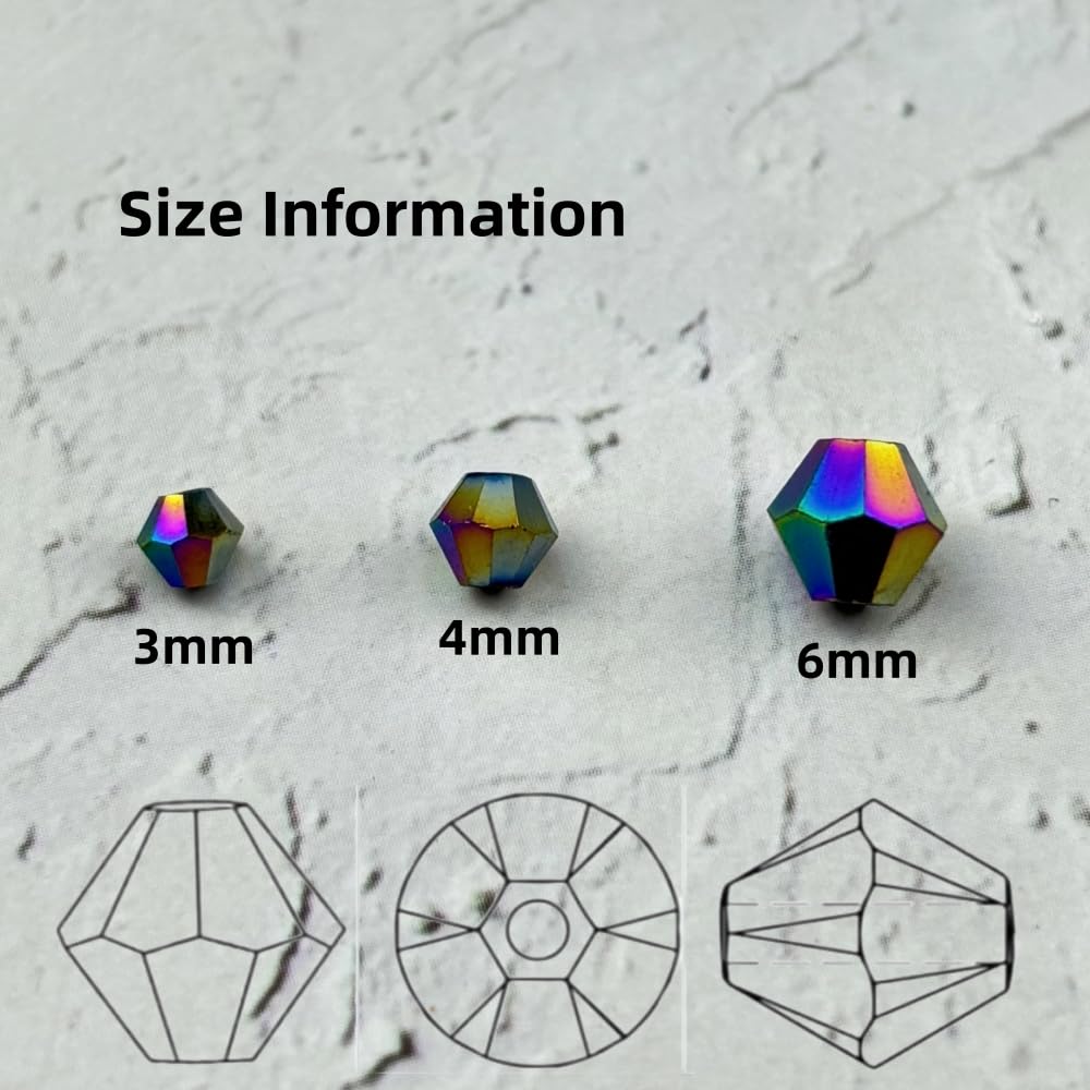 YUEXIGO 500pcs 3mm Bicone Glass Crystal Beads for Jewelry Making, Faceted Bicone Glass Spacer Beads for Bracelet Earring Necklace DIY Craft(Rainbow)