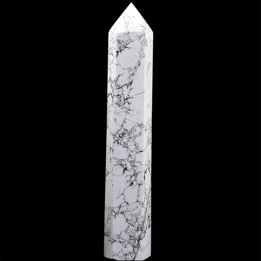 AMOYSTONE Large Healing Crystal Obelisk Tower White Howlite Point Wand Crystal Decor Reiki Gifts for Bignners 2.2-2.6 LBS