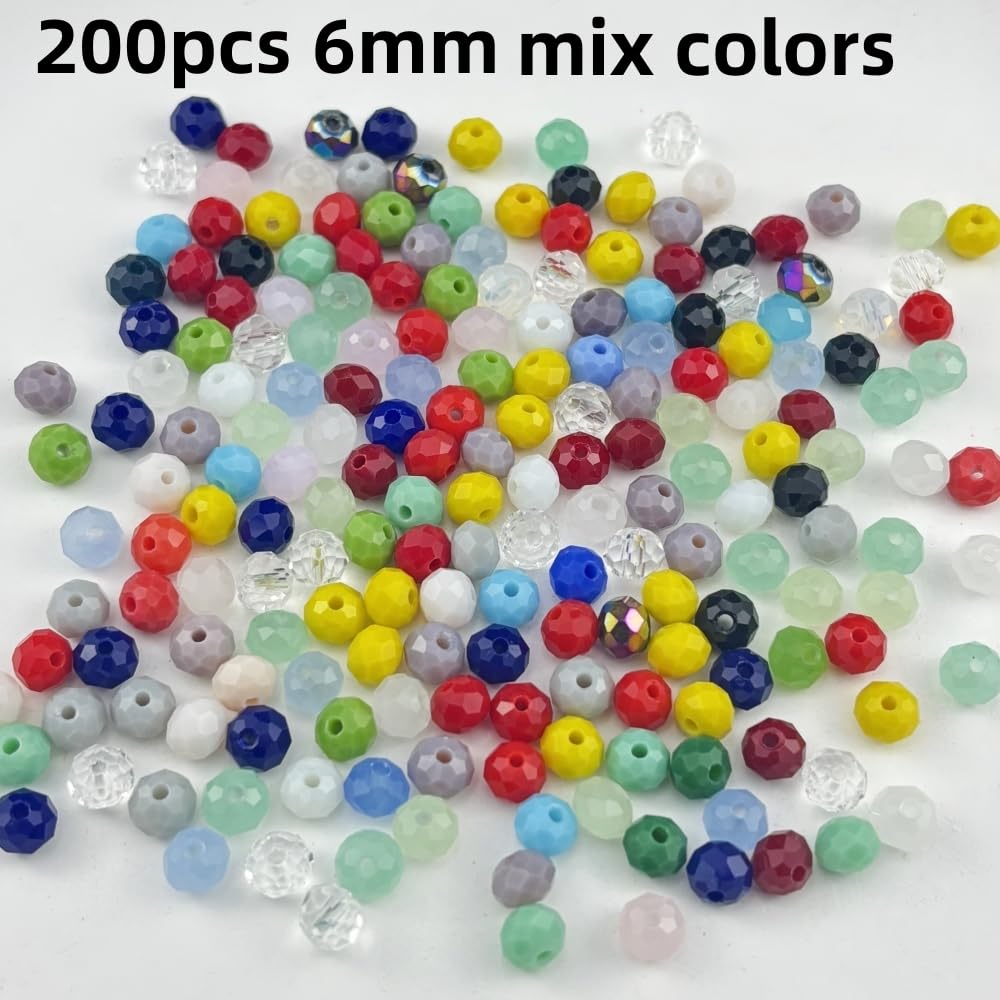 Pinhoollgo 200pcs 6mm Crystal Glass Beads Faceted Rondelle Glass Spacer Beads for Bracelets Necklace Pendants Earrings Key Chains Jewelry Making(Random Colors)