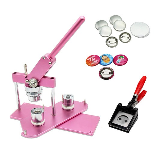 ChiButtons Pro 25mm (1") Metric Button Maker Machine B400 Kit | All-Metal Craft Press with 500 Sets Components, Handling Cutter & Moulds | Tiny Buttons, Mini Badges, Custom Pins (Pink)