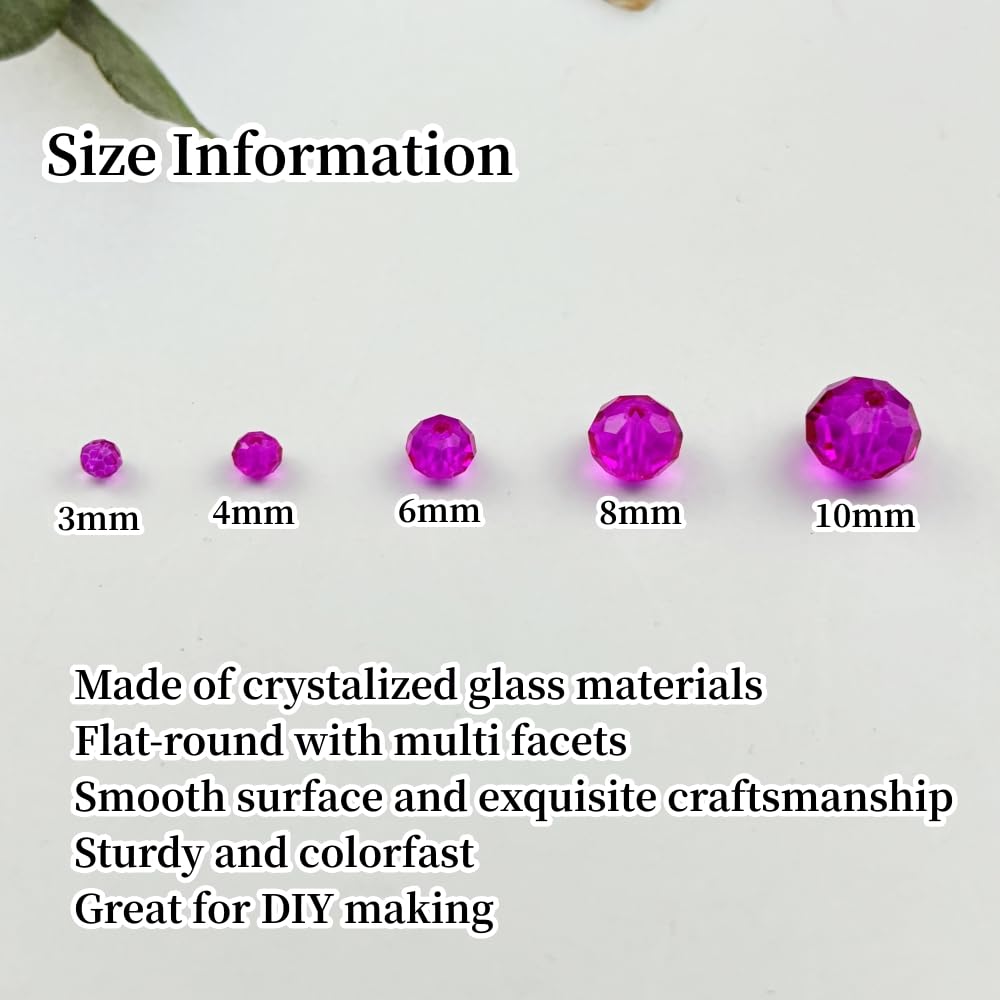 YUEXIGO 150pcs 8mm Crystal Glass Beads for Jewelry Making, Faceted Rondelle Glass Spacer Beads for Wind Chimes Bracelet Earring Necklace DIY Craft(Rose Red)