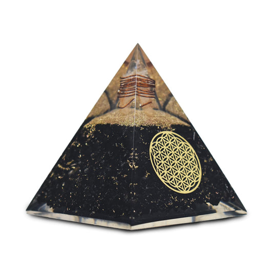 Real Crystal Black Tourmaline Orgonite Pyramid, Healing Crystal Pyramid, Pyramid Crystal Gemstone Pyramid for Meditation, Motivation, Positivity - Handmade in India