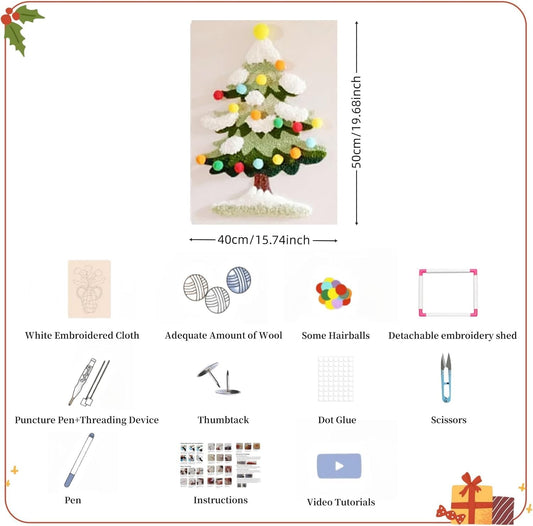 virsomier DIY Festive Christmas Tree Punch Needle Kit - Embroidery Starter Kits for Beginner, Creative Holiday Craft Decor Gift Idea, Adults Craft Christmas Gift (Excluding Photo Frame) (Green)