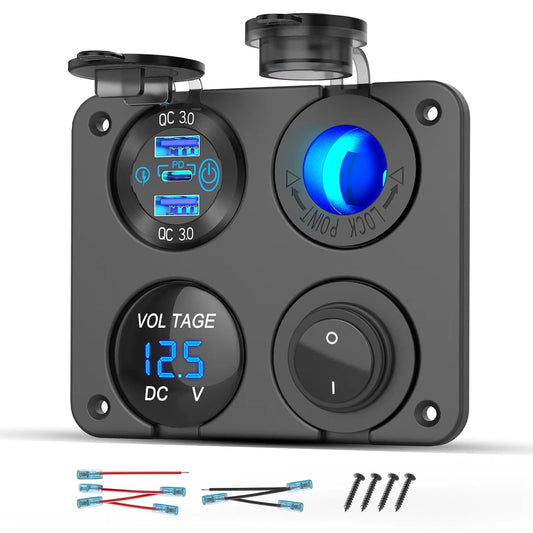 12 12V PD30W QC18W 150W 4 1 Volt USB Outlet RV Accessory Marine Switch Panel, Dual and Car USB Port Aluminum Charger