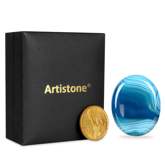 Artistone Blue Agate Crystal Thumb Worry Stones,Healing Crystal Polished Palm Pocket Chakra Gemstones for Anxiety,Stress,Reiki Gift 2.0"
