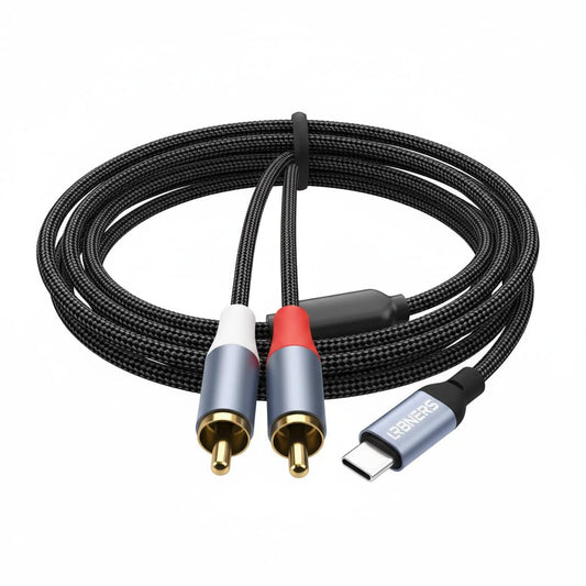 10FT USB-C to Dual RCA Cable - Digital to Analog Audio Cable with DAC Chip, Gold-Plated RCA Connectors, Dual-Shielded