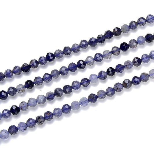 Adabele 30 Inch Natural Iolite Dichroite Healing Gemstone 4mm (0.16 Inch) Tiny Small Faceted Round Loose Beads Stone Spacer (170-190pcs) for Craft Jewelry Making GK4-20