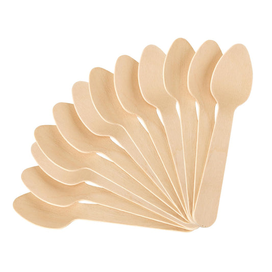 HLSN 200pcs 4 inch Mini Wooden Spoons, Biodegradable CompostableNatural Birchwood, Food Grade Disposable Wooden Cutlery for Parties, Weddings, Camping