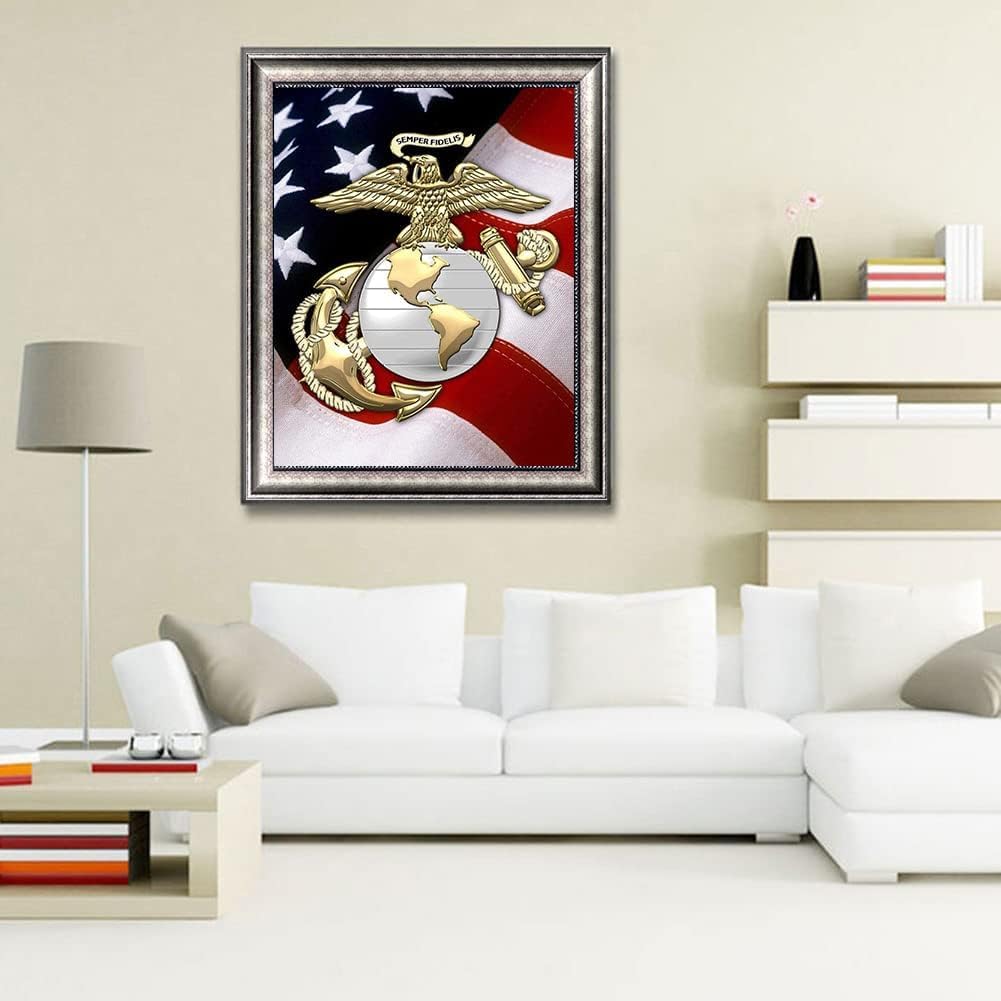 Generic DIYPAINTING 5D DIY Diamond Art Painting US Marine C Corps 12X16 Full Drill Round Drill Crystal Rhinestone Embroidery Pictures Arts Craft for Home Wall Decor Gift, DIYDECOR001
